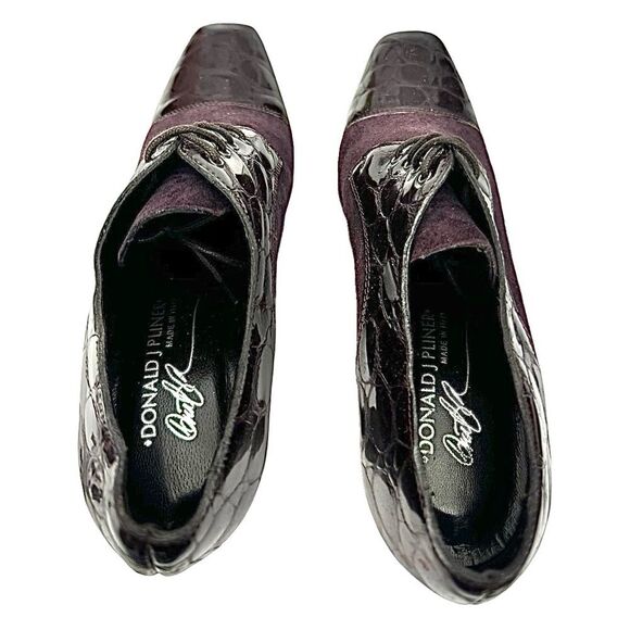 Donald J Pliner Haiden Women’s 7.5 Croc Embossed Plum Suede Oxford Heels Pumps - Picture 9 of 11